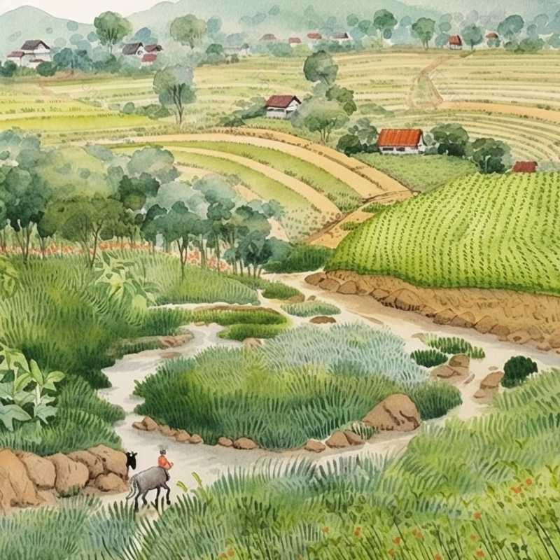 宁静乡村山水风光小满节气水墨插画,插画/手绘图,插画/手绘图库,插画/手绘图下载,插画/手绘